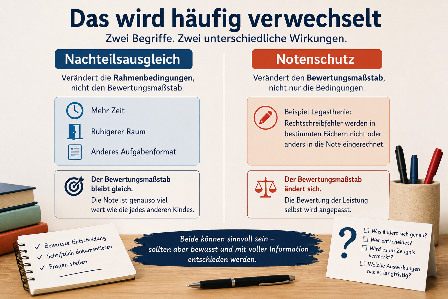 Nachteilsausgleich vs. Notenschutz: Was ist der Unterschied?