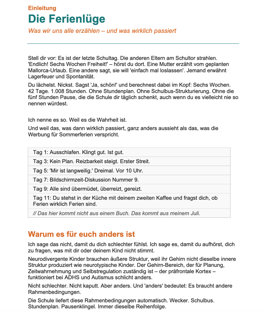 🌞 Sommerferien ohne tägliche Eskalationen - Wie du die Sommerferien mit deinem neurodivergenten Kind überstehst – ohne Animateur, Polizist oder Krisenmanager werden zu müssen.